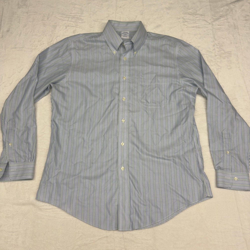 Brooks Brothers Regent Non Iron Cotton Striped Button Down Shirt Mens Large Blue